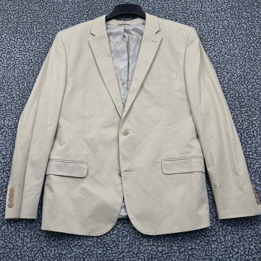 Lauren Ralph Lauren Blazer Men 46L Beige Slim Fit 2 Button Long Sleeve Cotton
